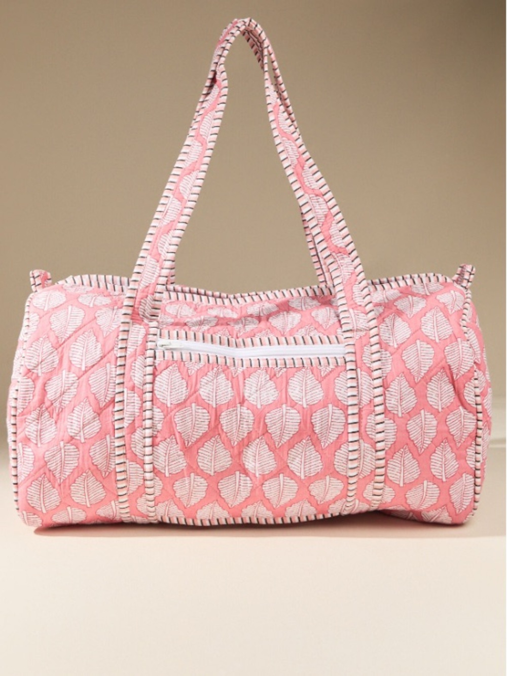 Pink Quilted Leaf-Print Tote Bag